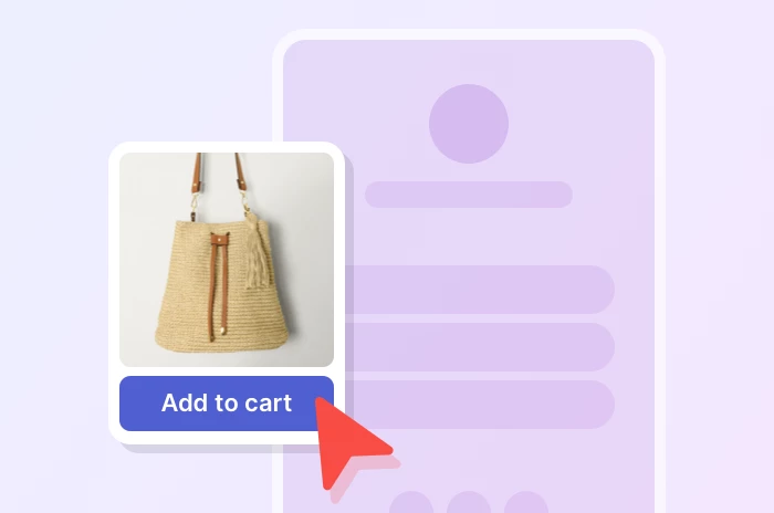 An illustration showing a product being purchased from a website page