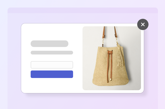 An illustration of a popup banner with a product and a form.
